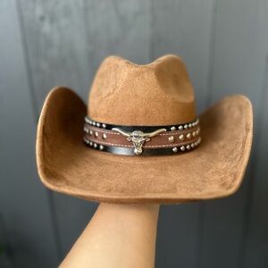 Brown Western Cowboy Hat with Bullhead Accent